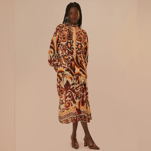 Farm Rio Cream Toucans Scarf Maxi Dress S - Picture 1 of 10